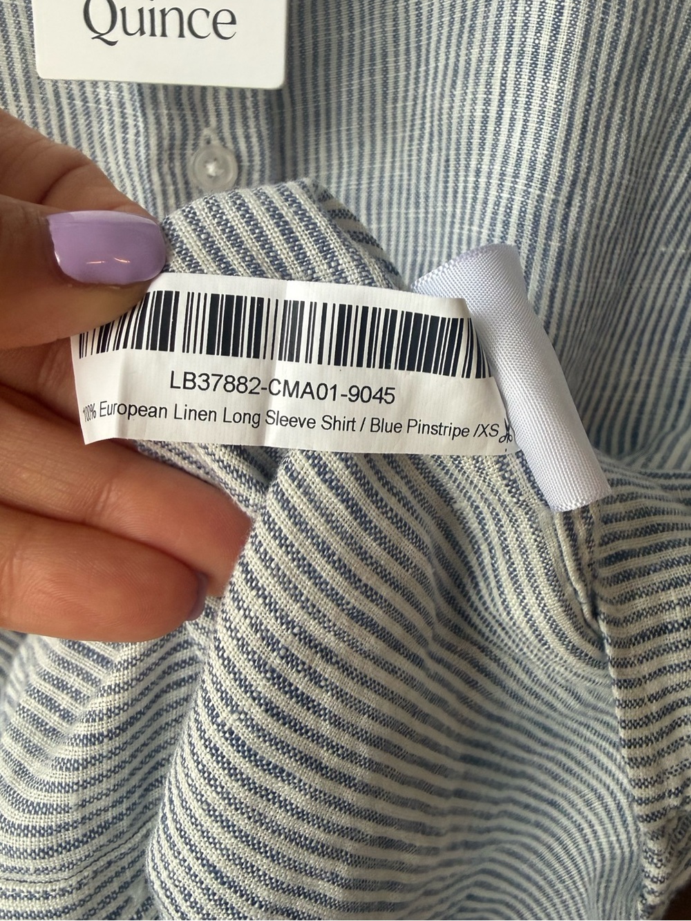 QUINCE 100% European Linen Blue Pinstripe Long Sleeve Button Front Shirt Size XS - Picture 10 of 10